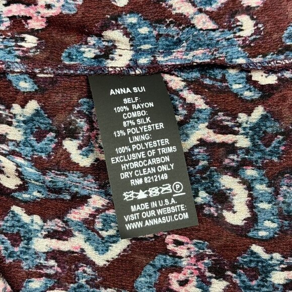 NWT Anna Sui Dark Floral Blouse Sz.6 Multi Crepe Lurex Fairy Designer Boho 90s - Picture 12 of 15